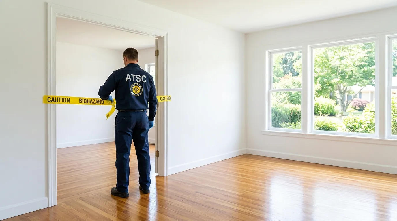 Certified biohazard cleanup crew performing Decomposition Cleanup in Trenton